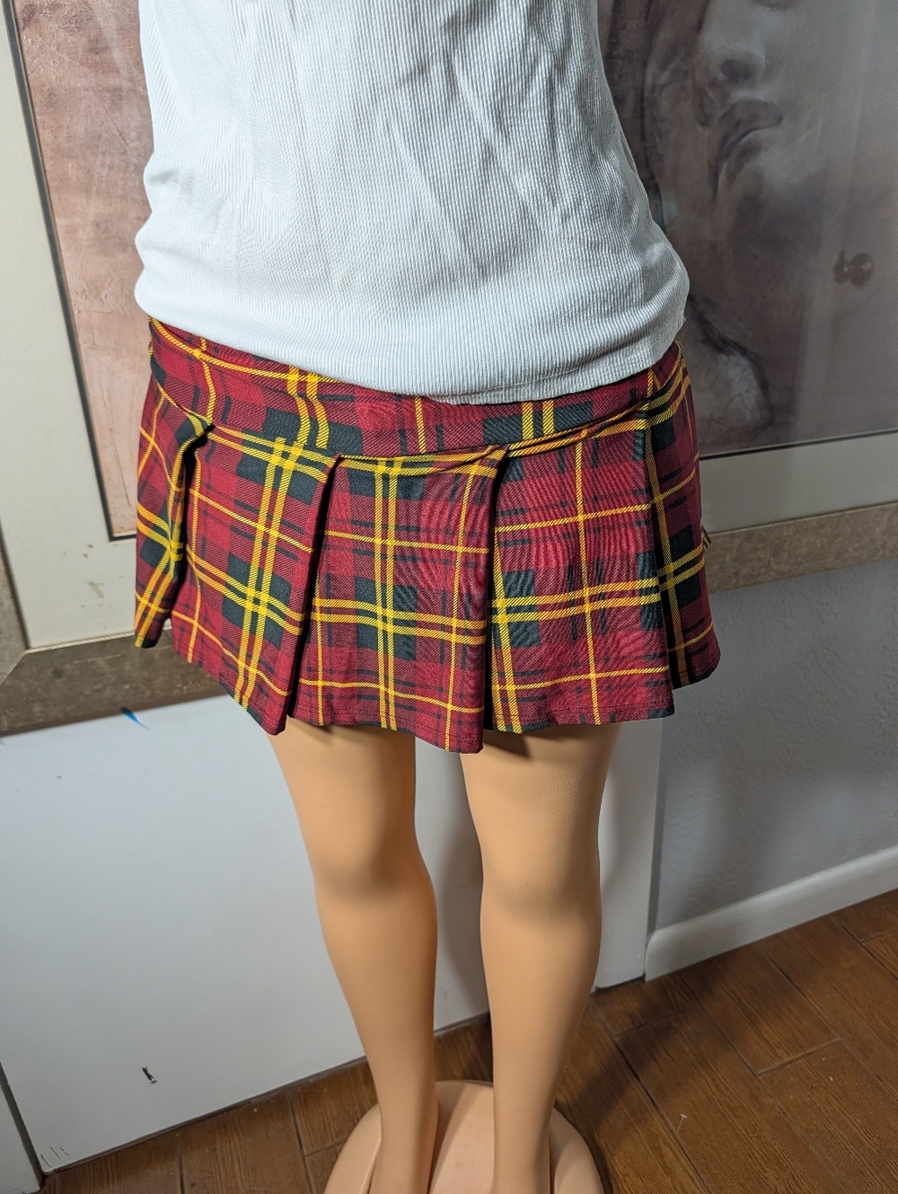 Body Rage Red Plaid Pleated Mini Skirt Size M